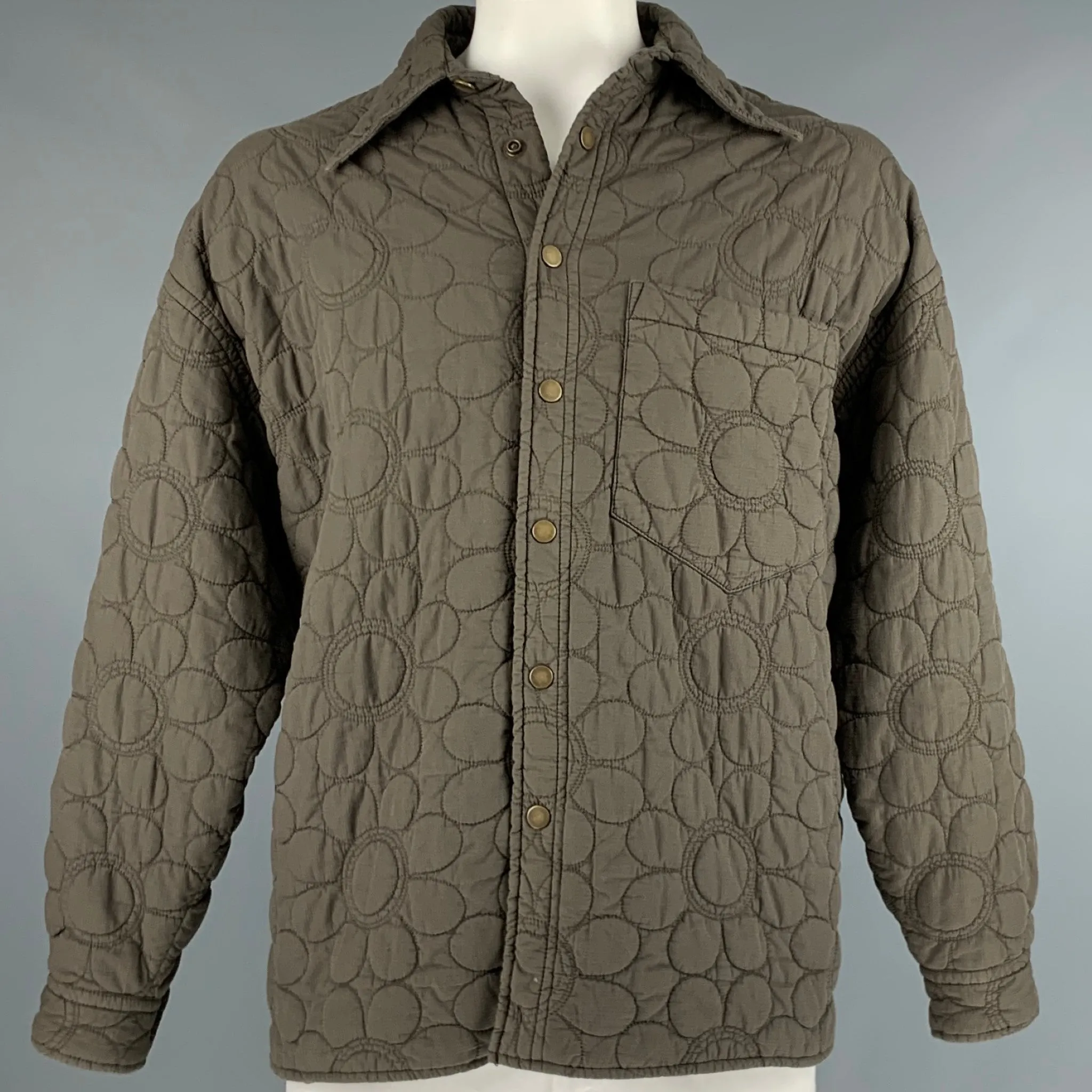 ACNE STUDIOS Size 46 Green Olive Quilted Cotton Snaps Coat