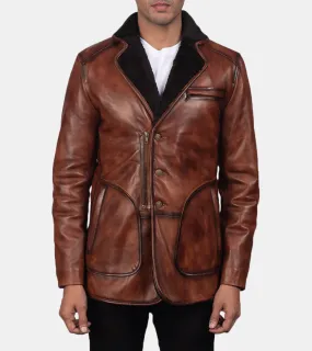 Adonis Men's Brown Waxed Sherpa Leather Coat
