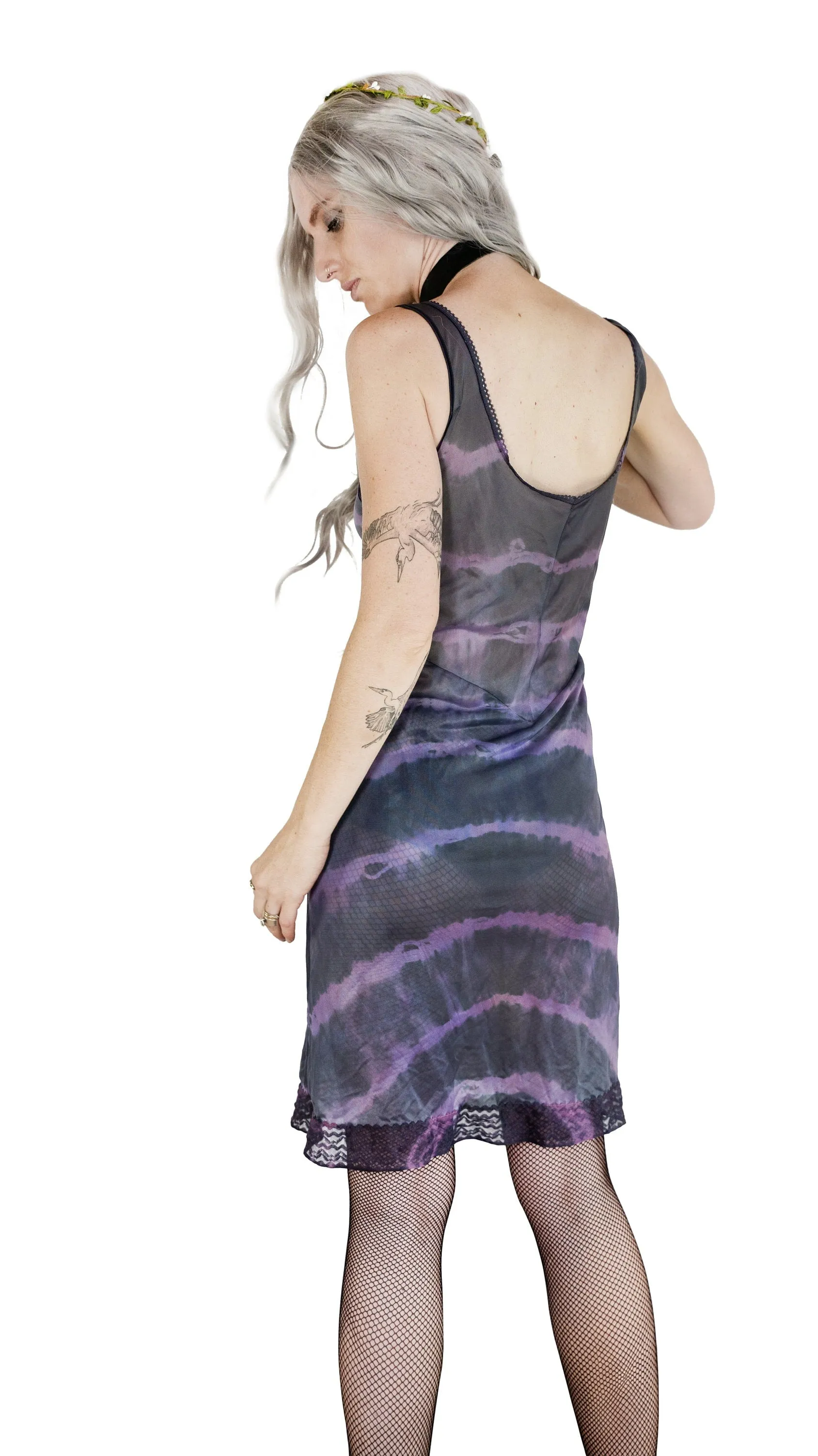 Amethyst Purple tie dye & rhinestone slip dress