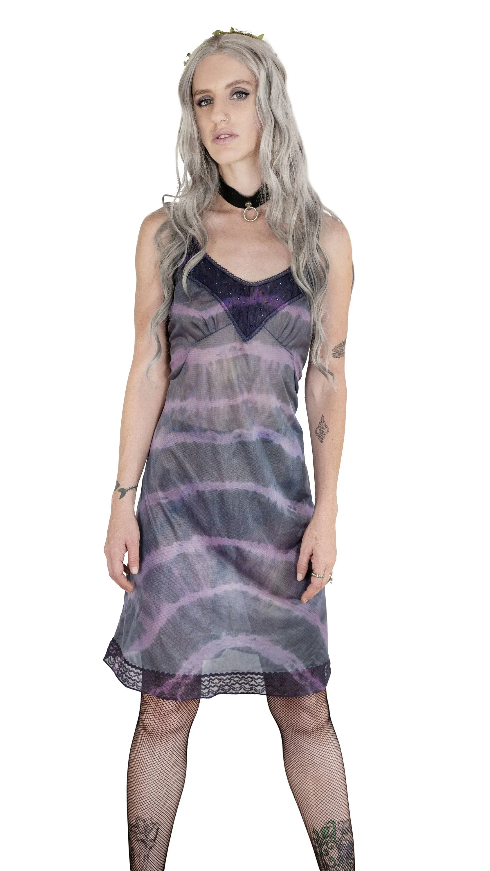 Amethyst Purple tie dye & rhinestone slip dress