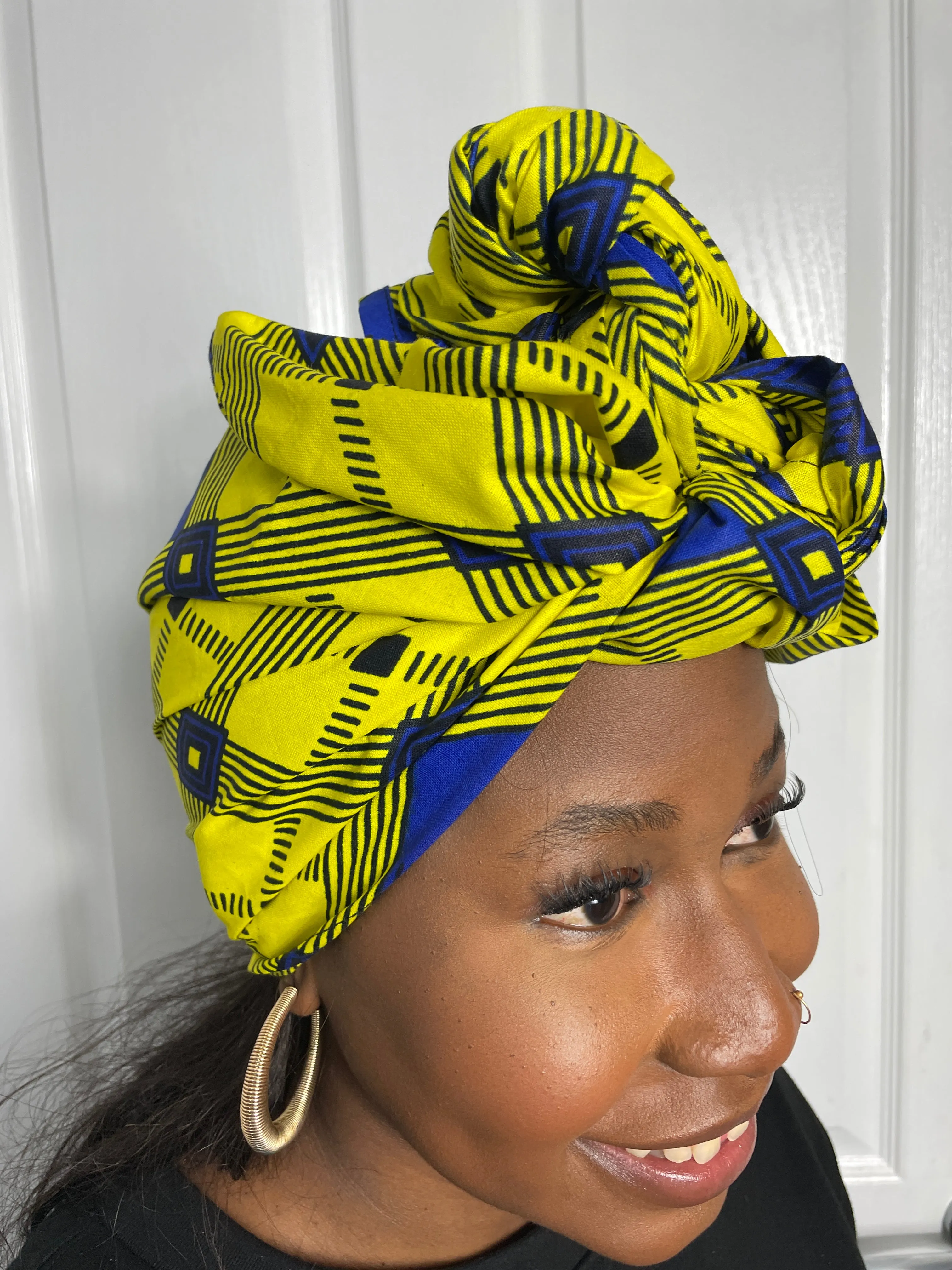 Ana Yellow and Blue Ankara Headwrap/Scarf