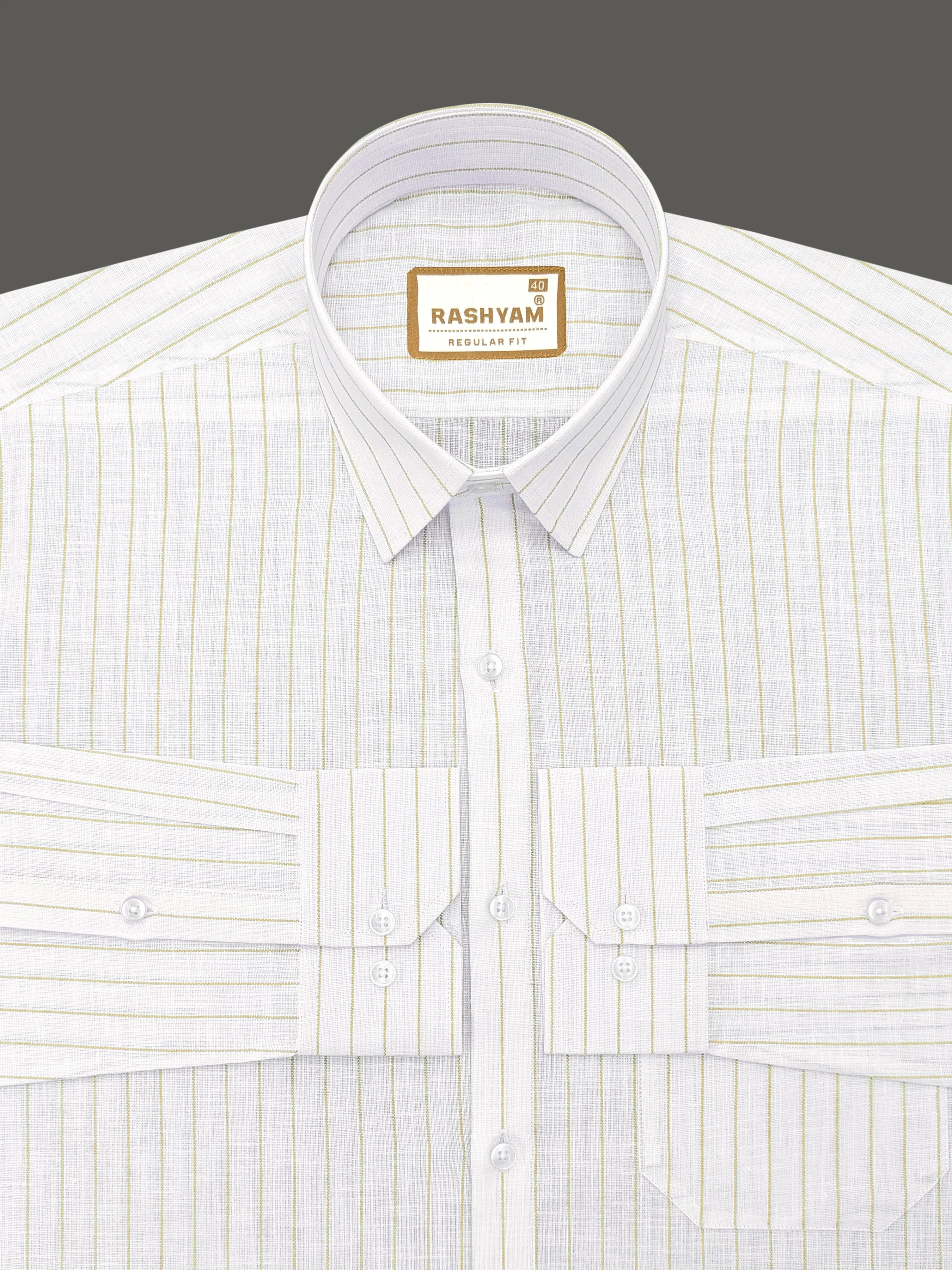 Arezzo Italian Premium Browny Line On White Formal Shirt For Men
