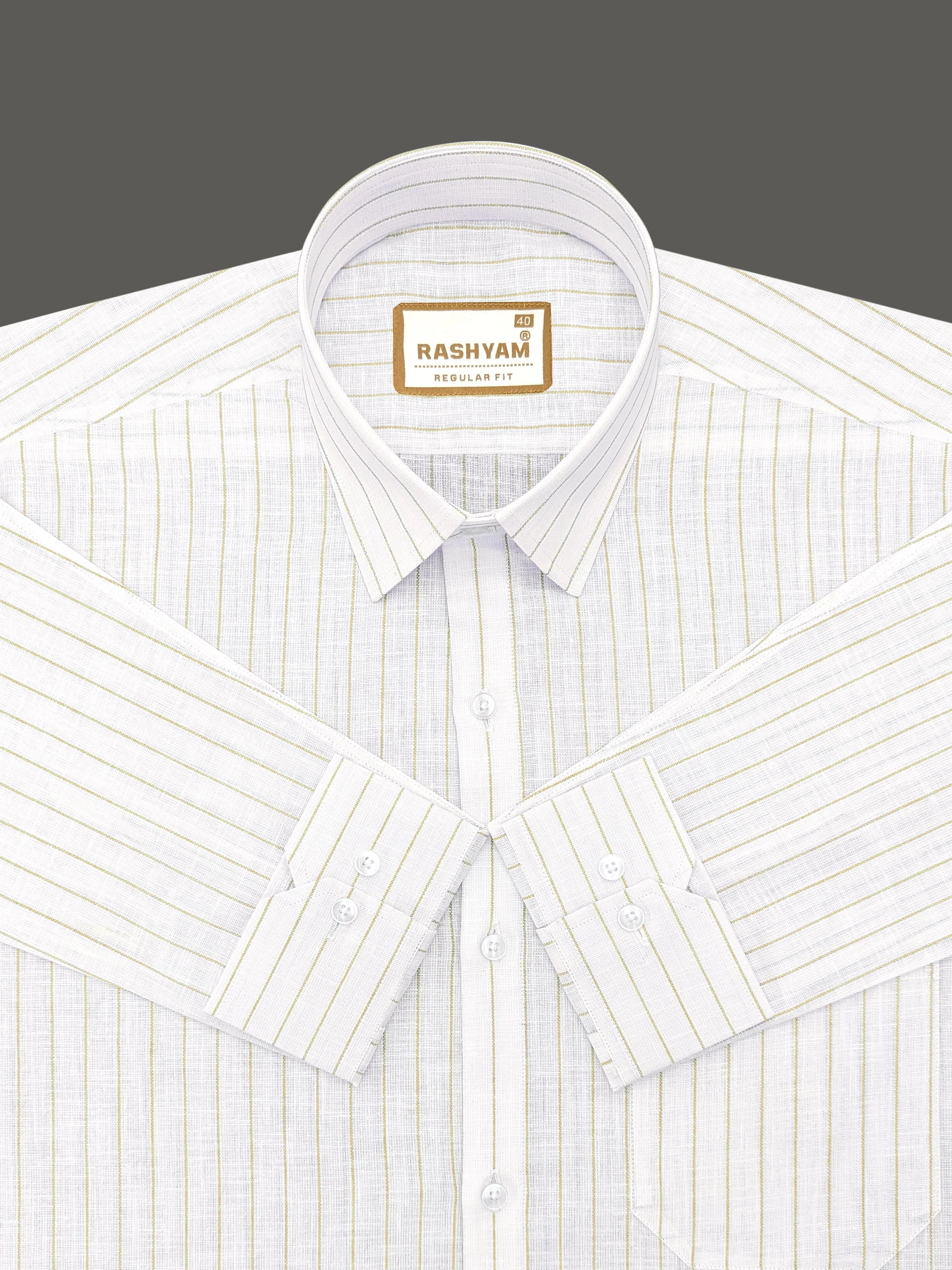 Arezzo Italian Premium Browny Line On White Formal Shirt For Men