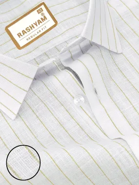 Arezzo Italian Premium Browny Line On White Formal Shirt For Men