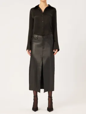 Asra Low Rise Leather Maxi Skirt | Obsidian