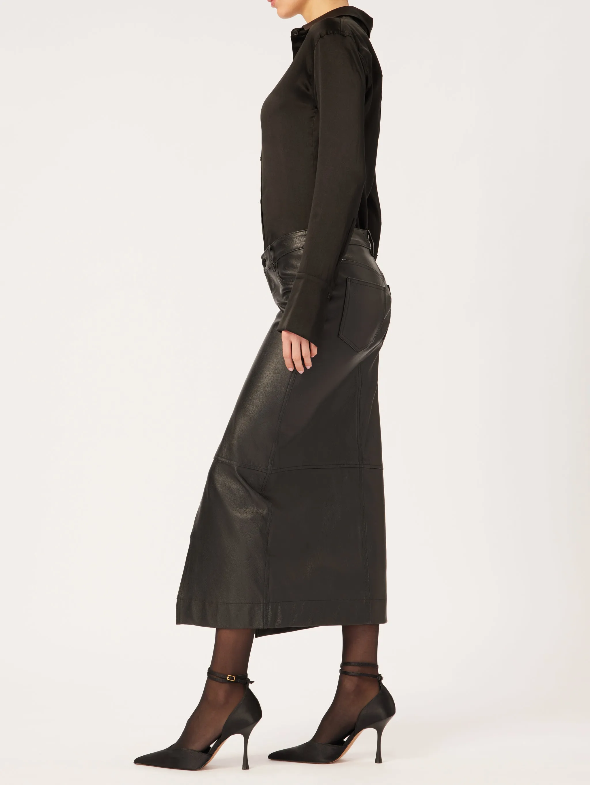 Asra Low Rise Leather Maxi Skirt | Obsidian