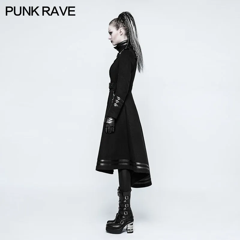 Asymmetry Worsted Long Punk Coat Women Black Military Uniform