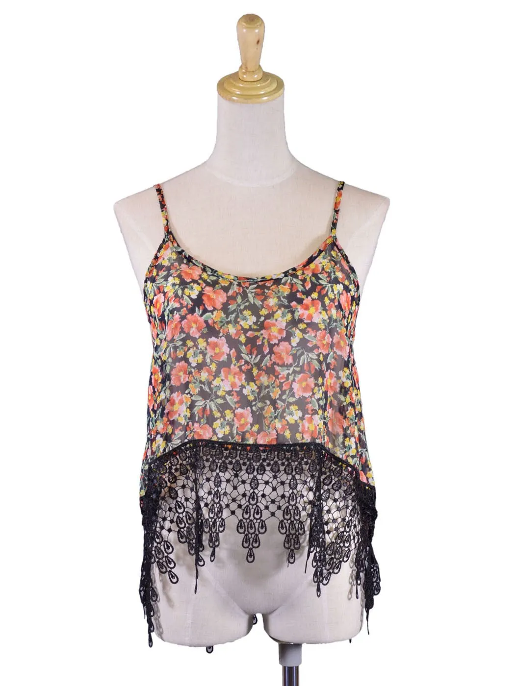 Audrey 3 1 Sweet Admire Garden Floral Chiffon Cropped Top Long Lace Trim
