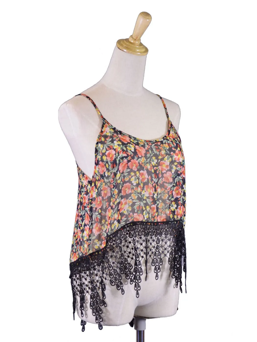 Audrey 3 1 Sweet Admire Garden Floral Chiffon Cropped Top Long Lace Trim