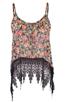 Audrey 3 1 Sweet Admire Garden Floral Chiffon Cropped Top Long Lace Trim