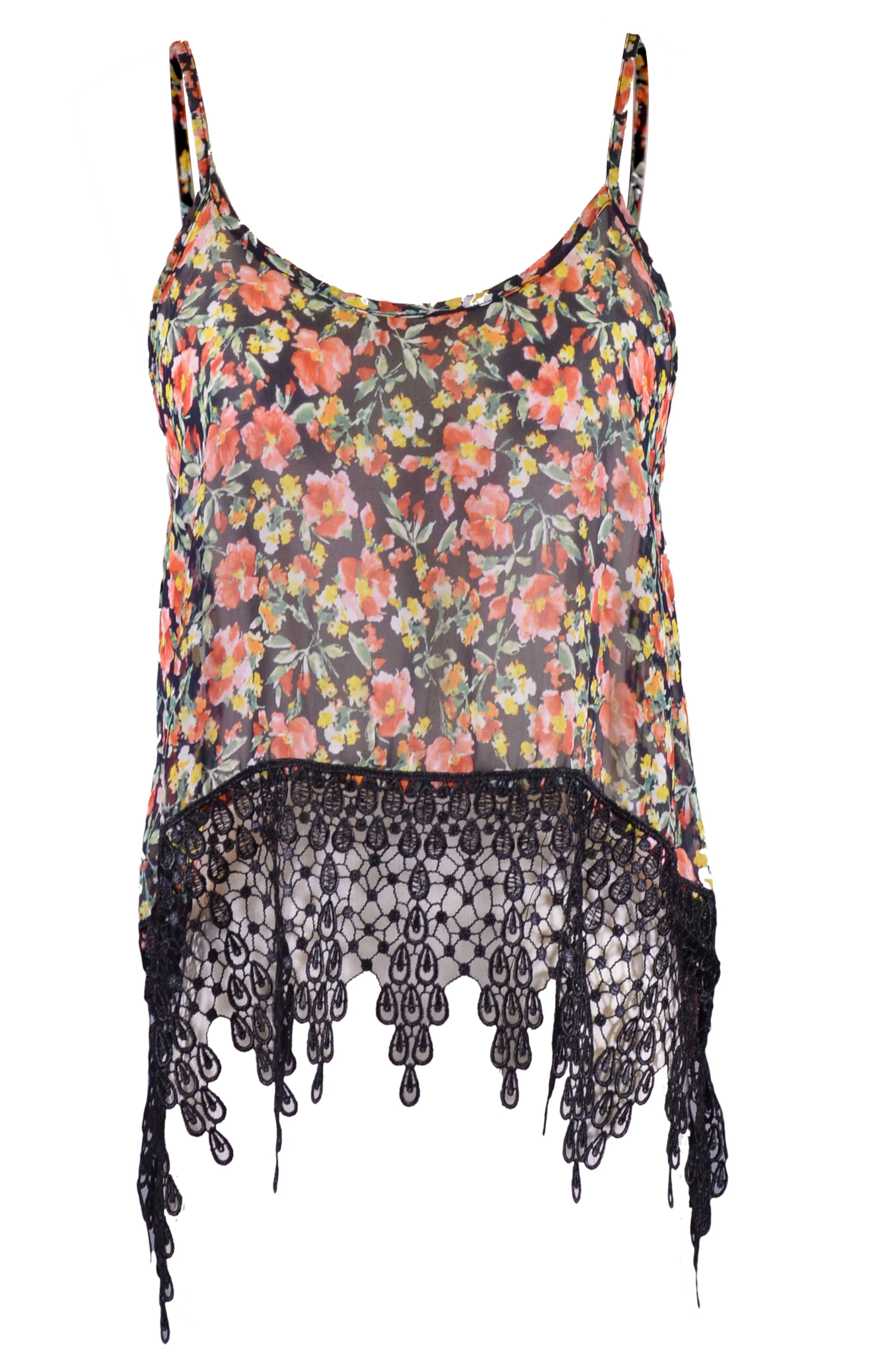 Audrey 3 1 Sweet Admire Garden Floral Chiffon Cropped Top Long Lace Trim