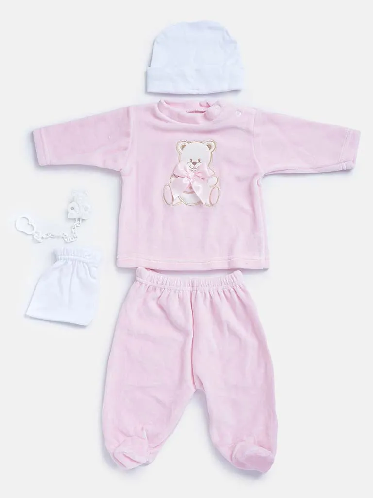 Baby Girl 5-piece Teddy Gift Box Set - Baby Pink