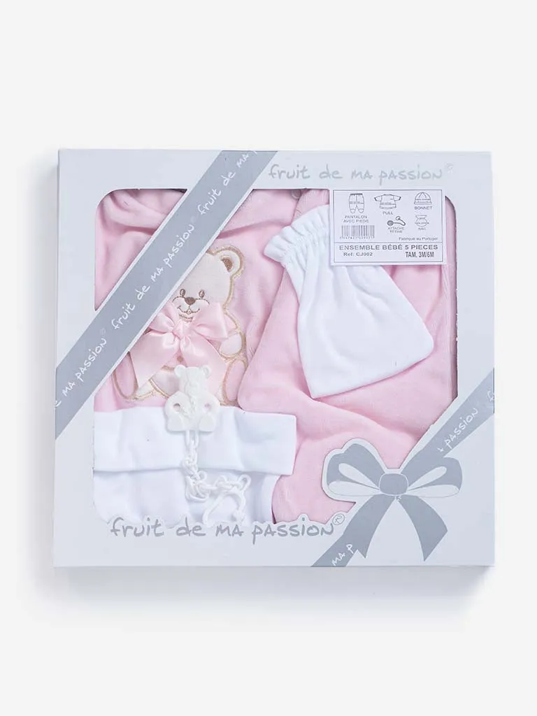 Baby Girl 5-piece Teddy Gift Box Set - Baby Pink
