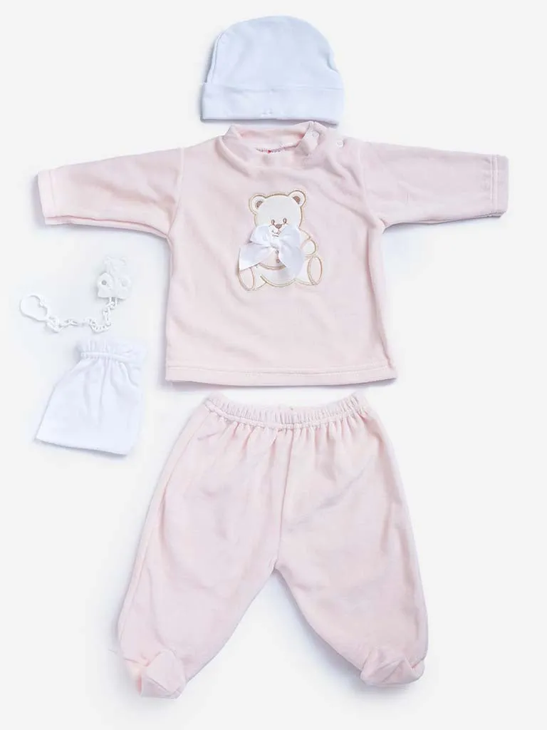 Baby Girl 5-piece Teddy Gift Box Set - Light Coral Pink
