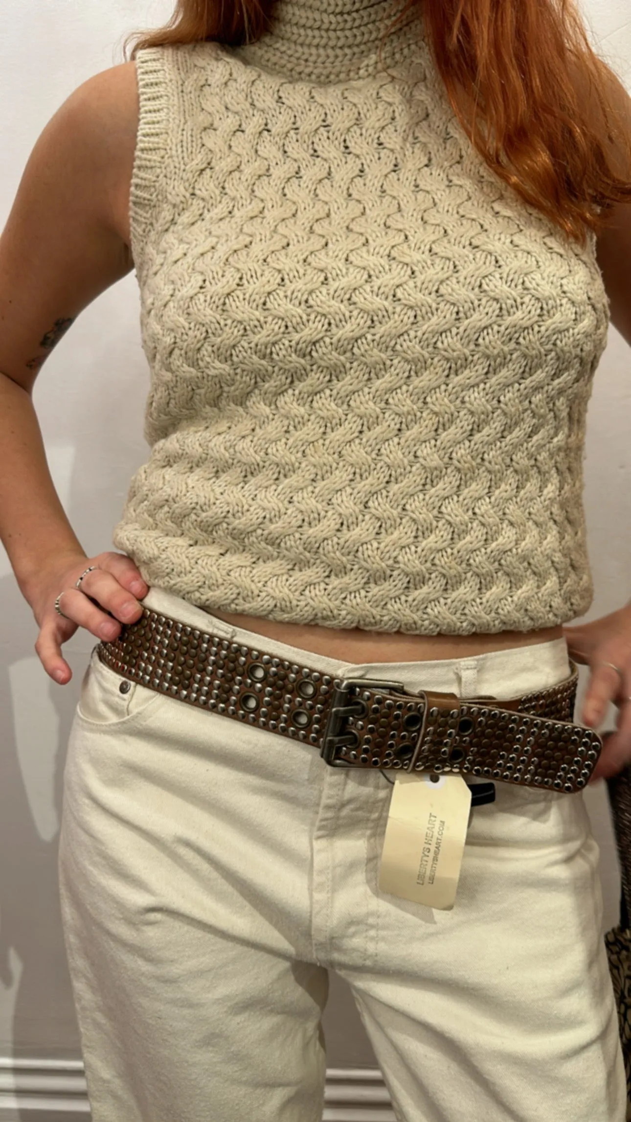 Beige Cable Knit Vest