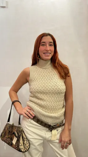 Beige Cable Knit Vest