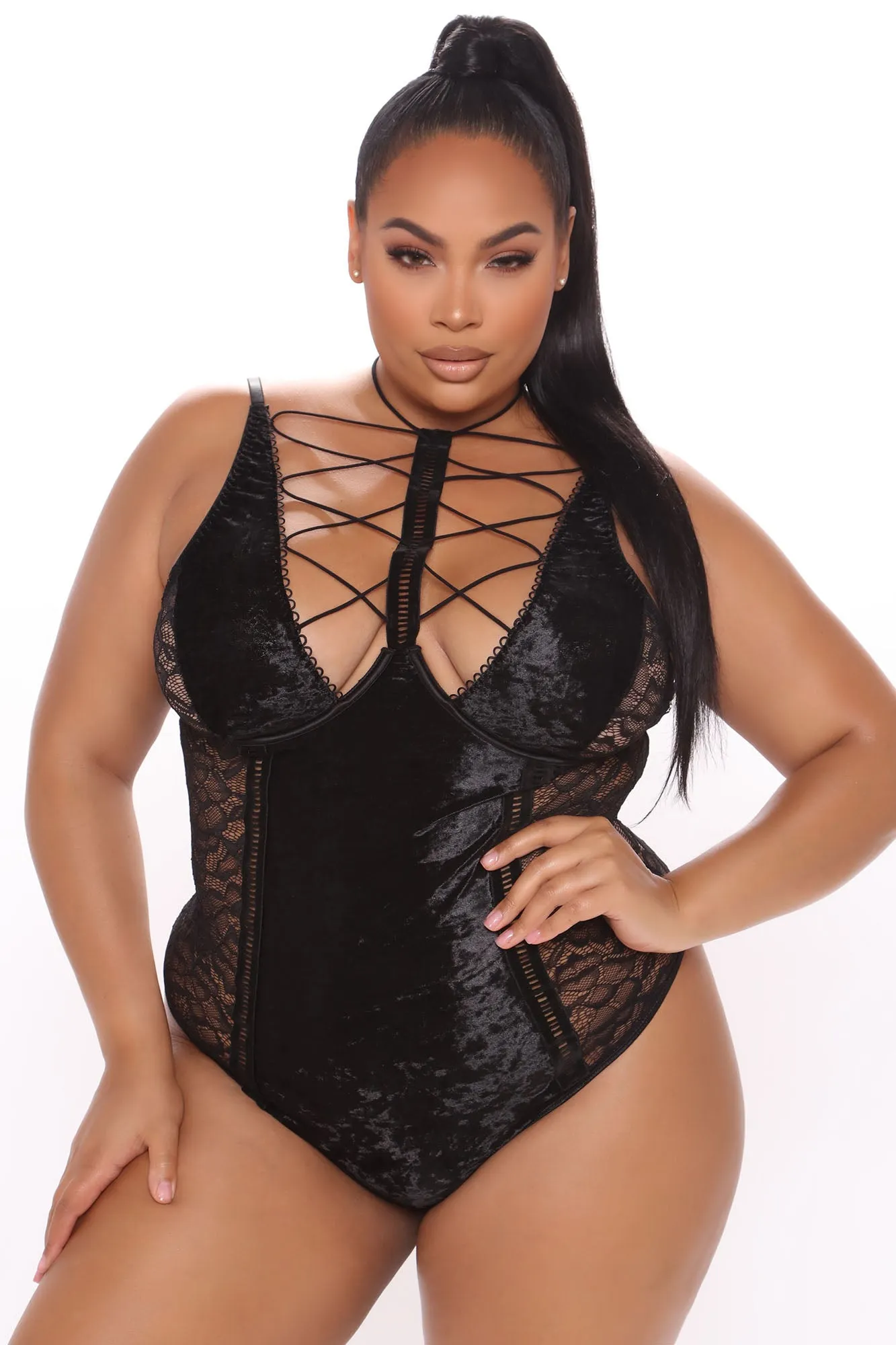 Best On Earth Velvet Lace Up Teddy - Black