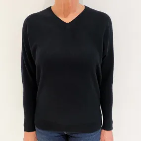 Black Batwing Cashmere V-Neck Jumper Medium