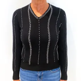 Black Beaded Cashmere V-Neck Jumper Medium