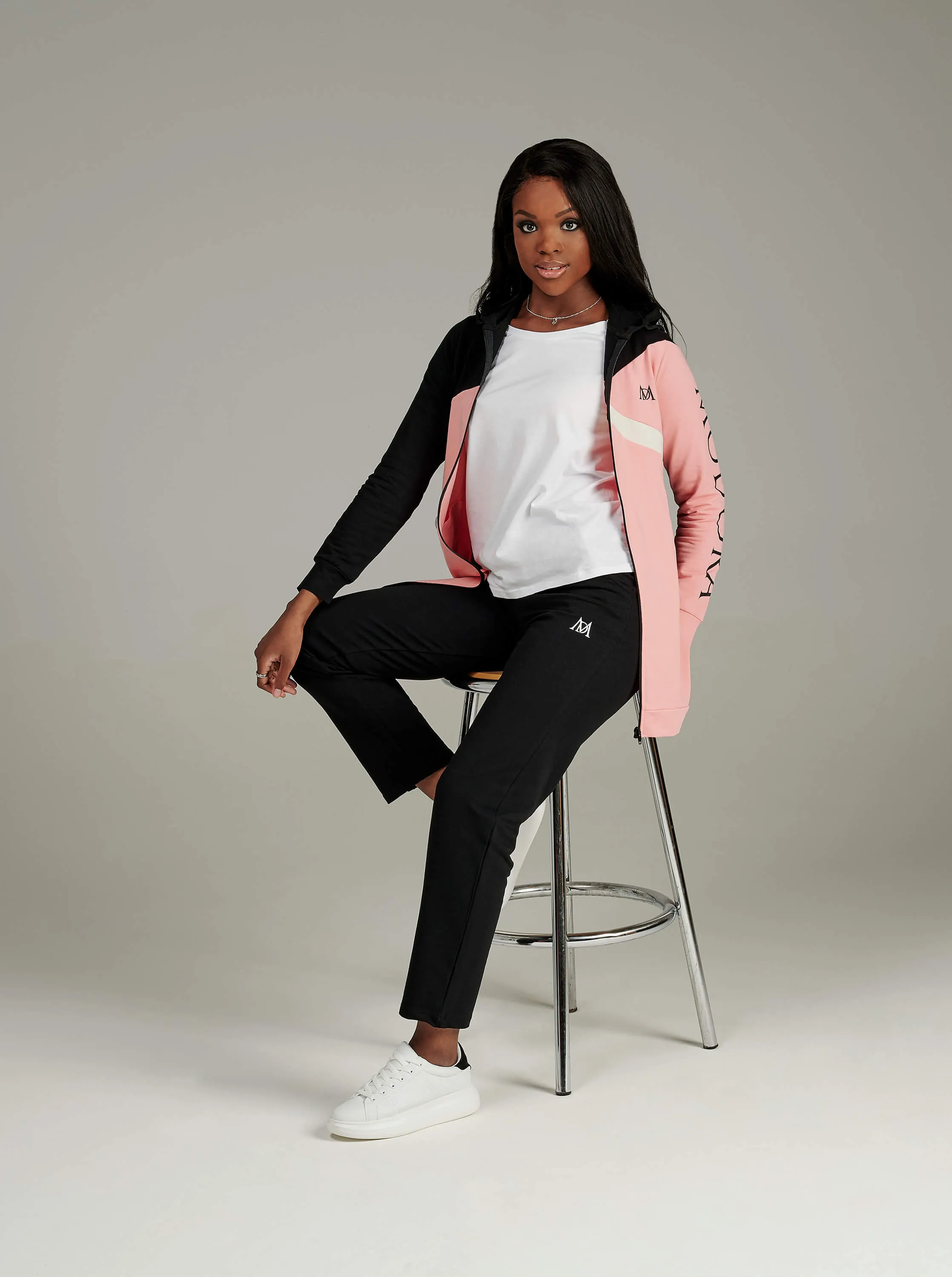 Black Pink Colour Block Tracktop