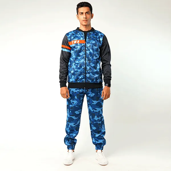 Blue Camo Jacket And Jogger Pant Track Suit