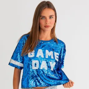 blue game day sequin crop