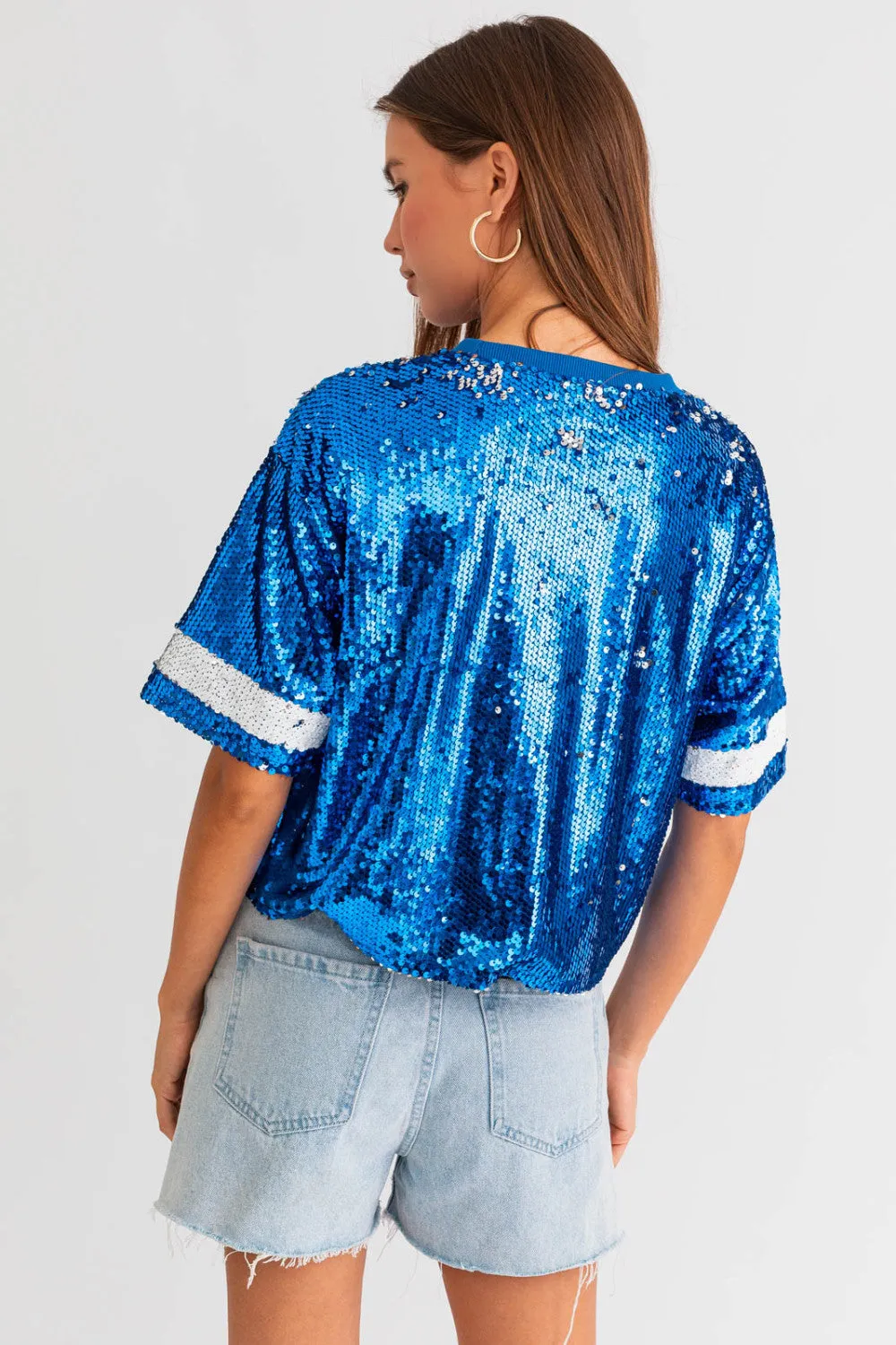 blue game day sequin crop