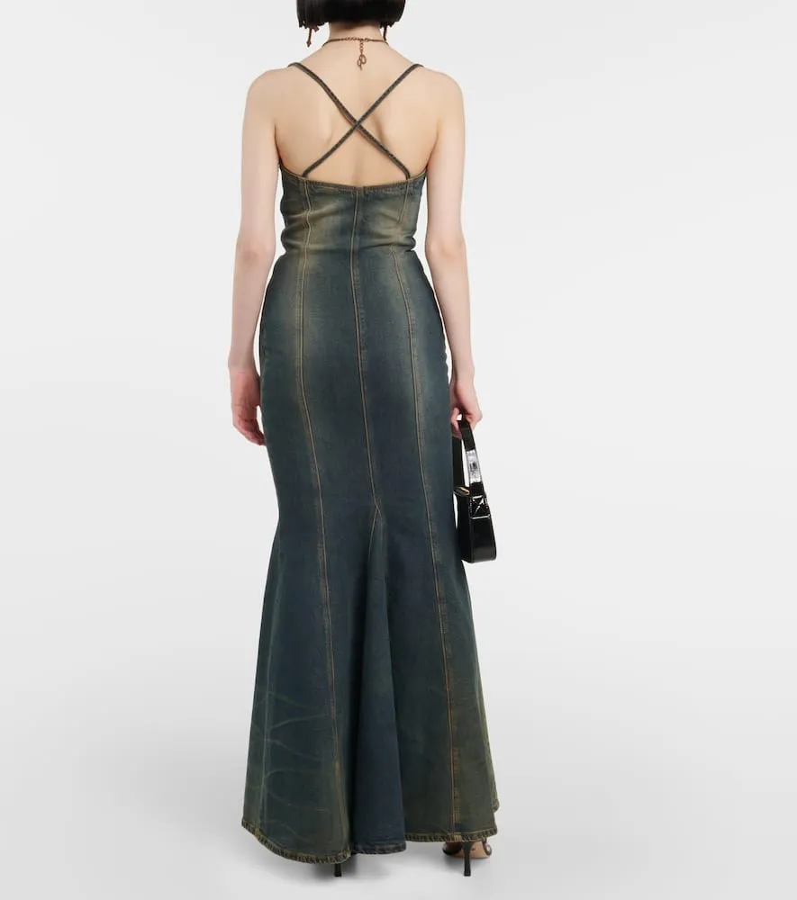 Blumarine Embellished denim gown