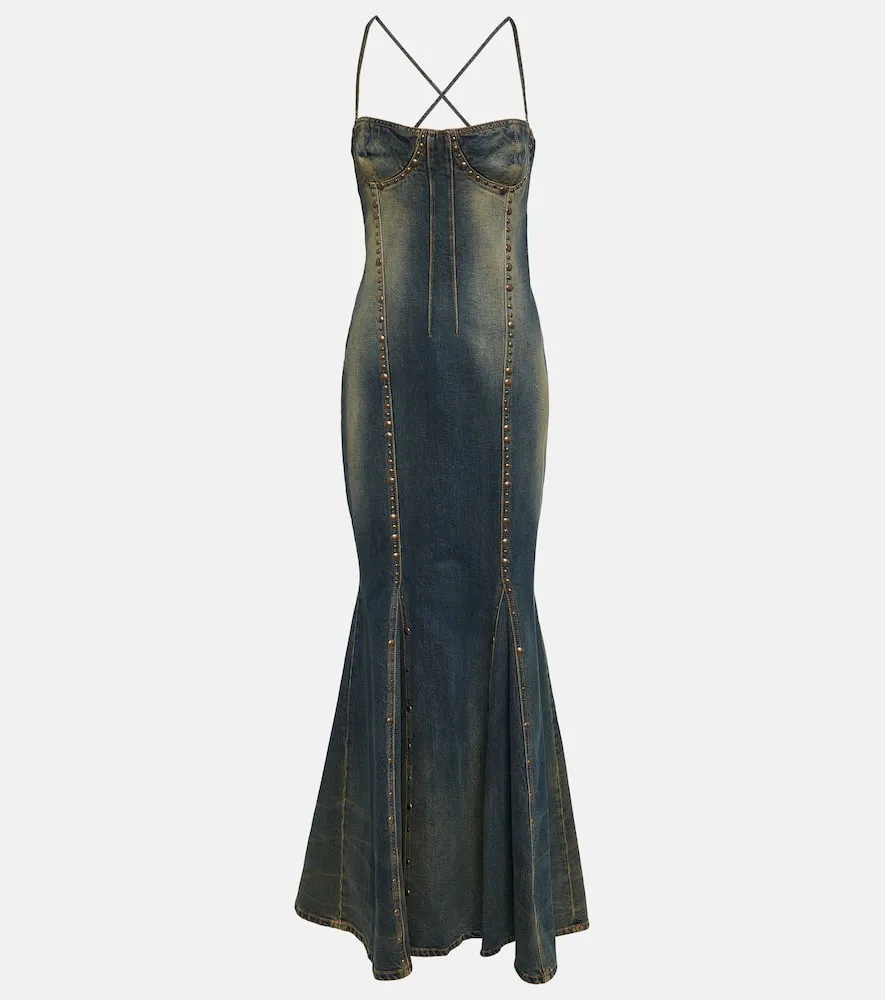 Blumarine Embellished denim gown