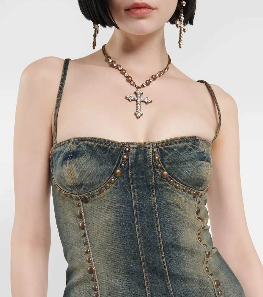 Blumarine Embellished denim gown