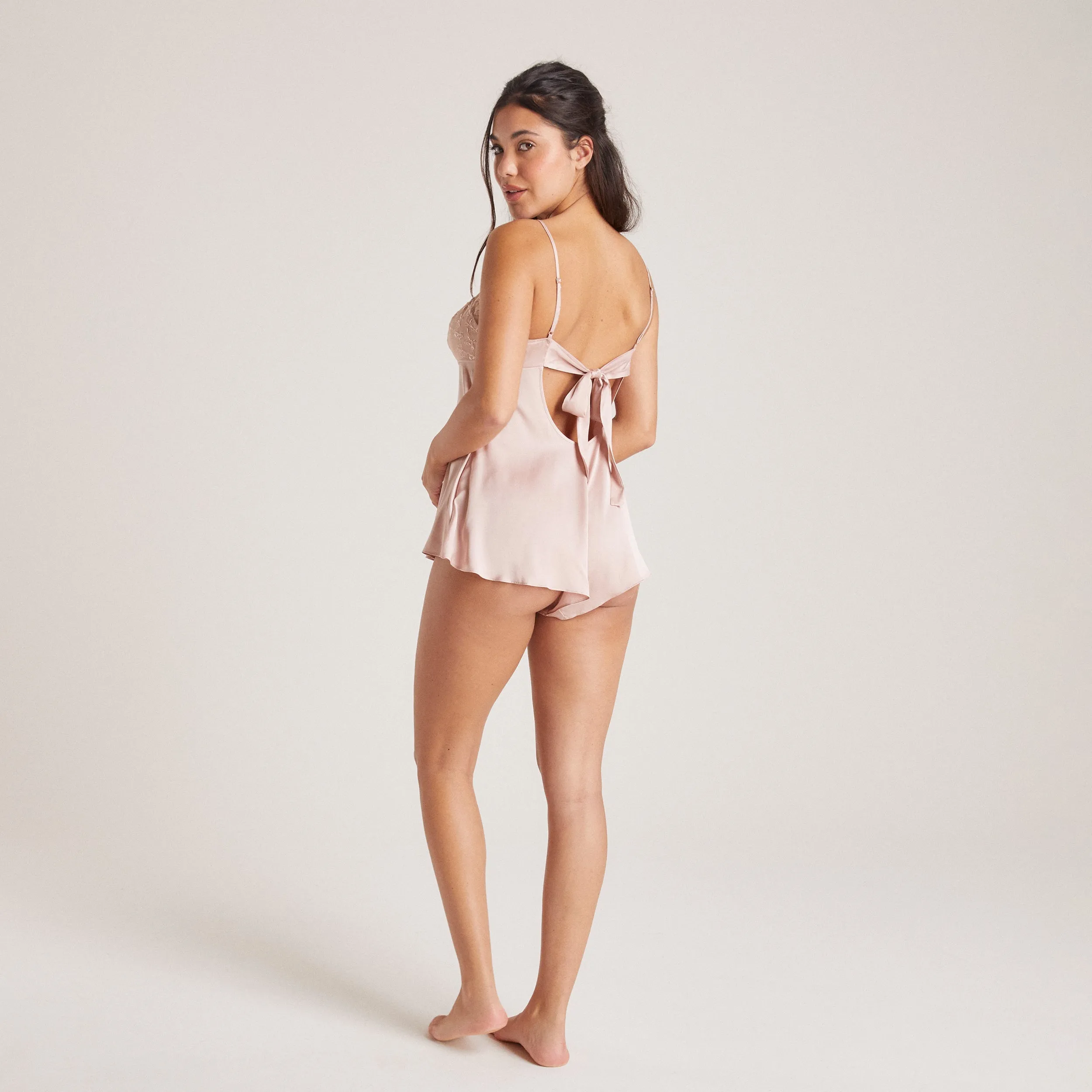 Bow Satin Teddy - Blush