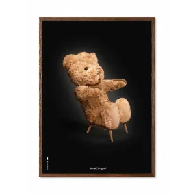 Brainchild Teddy Bear Classic Poster, Frame Made Of Dark Wood 70x100 Cm, Black Background