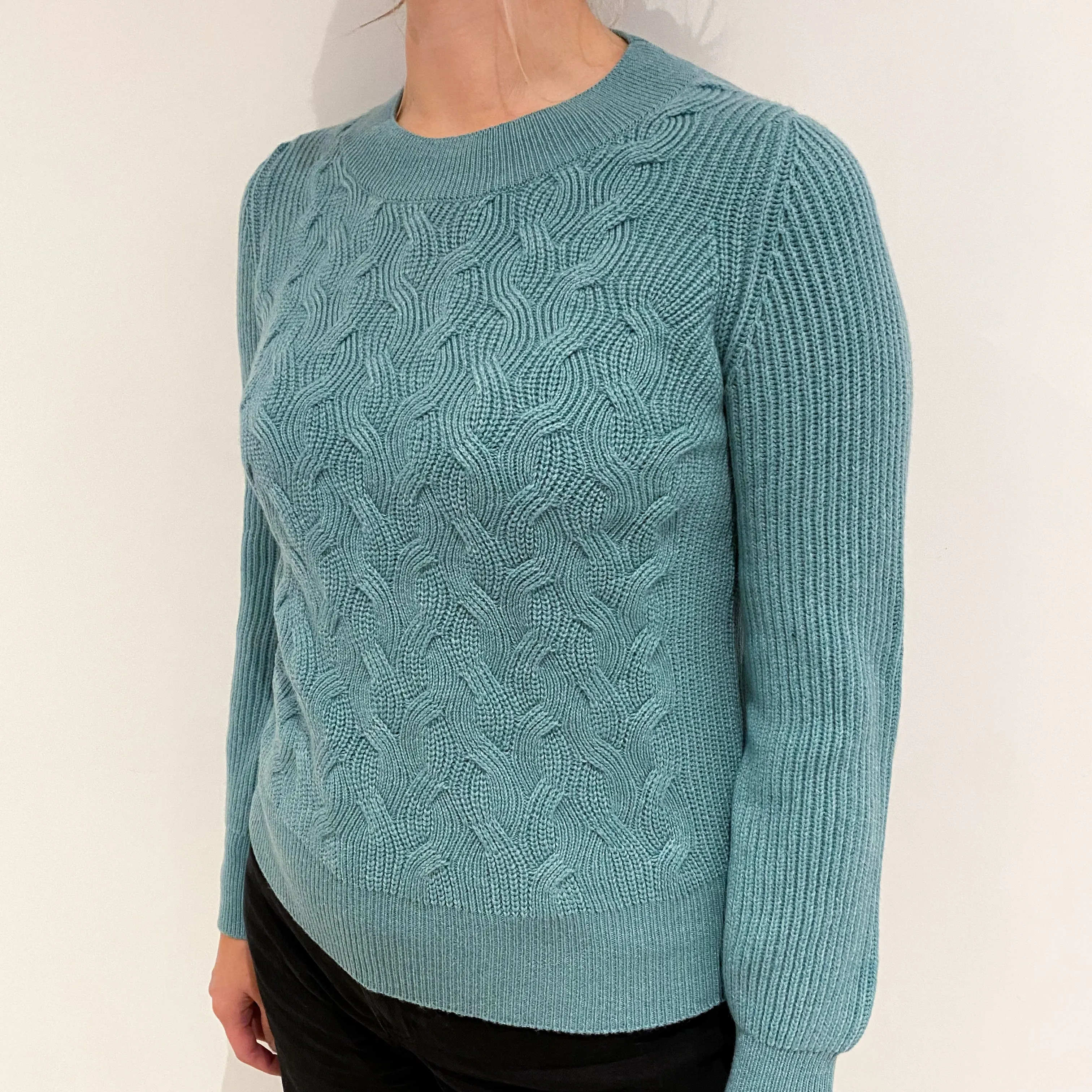 Brand New Scottish Sea Green Cashmere Chunky Crew Neck Jumper Large