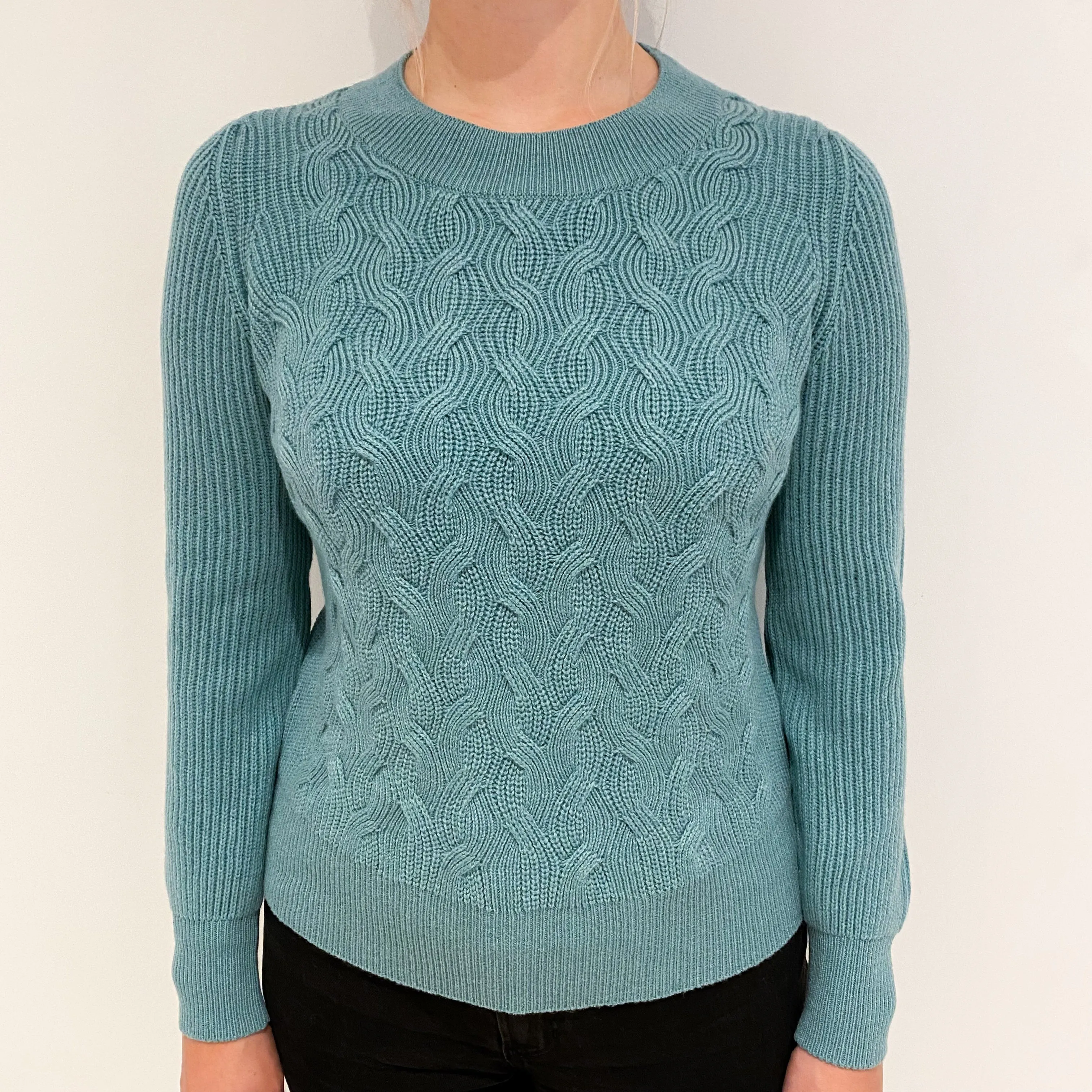 Brand New Scottish Sea Green Cashmere Chunky Crew Neck Jumper Large