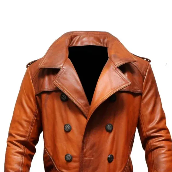 Brown Modern Open Hem Casual Leather Coat