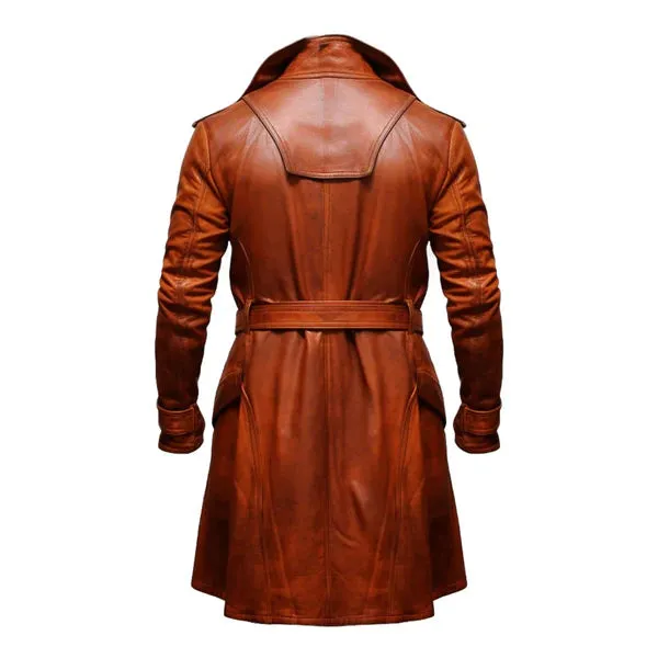 Brown Modern Open Hem Casual Leather Coat