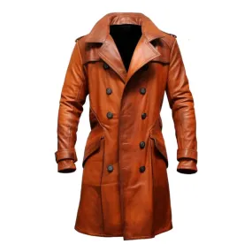 Brown Modern Open Hem Casual Leather Coat
