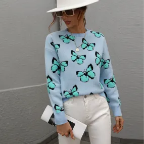 Butterfly Crew Neck Knitted Jumper Sweater