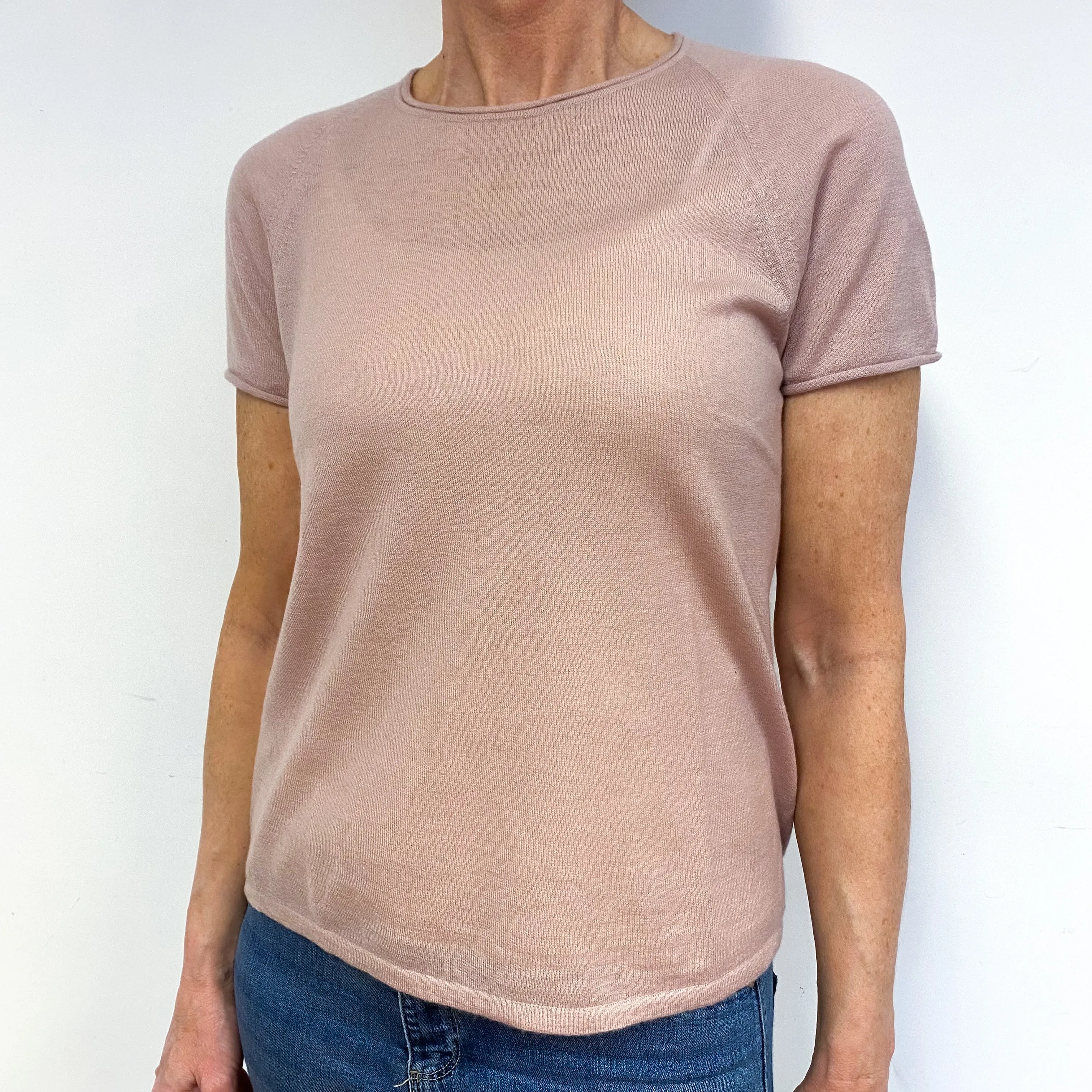 Calvin Klein Nude Pink Cashmere Short Sleeved Jumper Medium