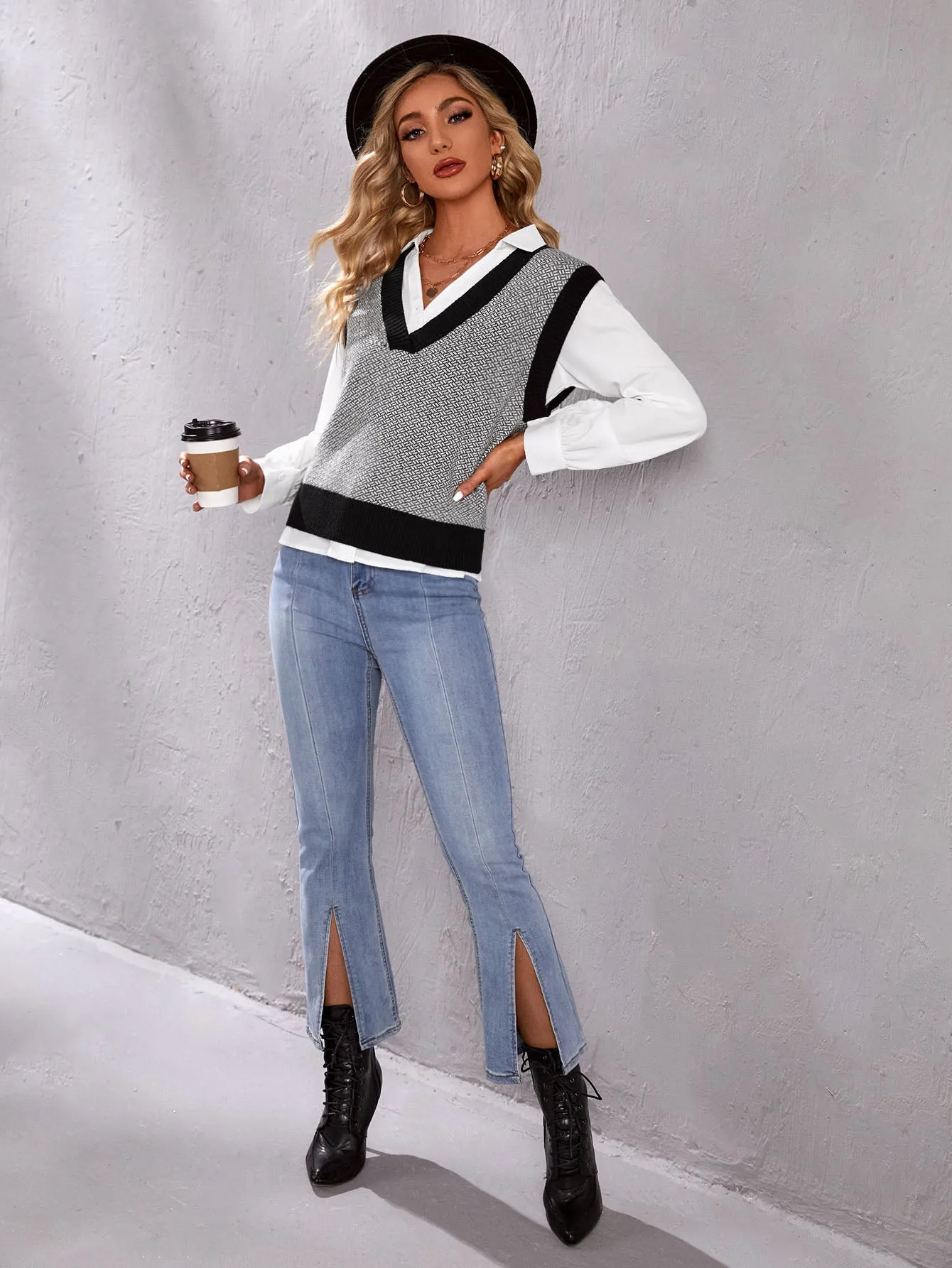 Casual Colorblock Sleeveless V Neck Regular Women Knit Top