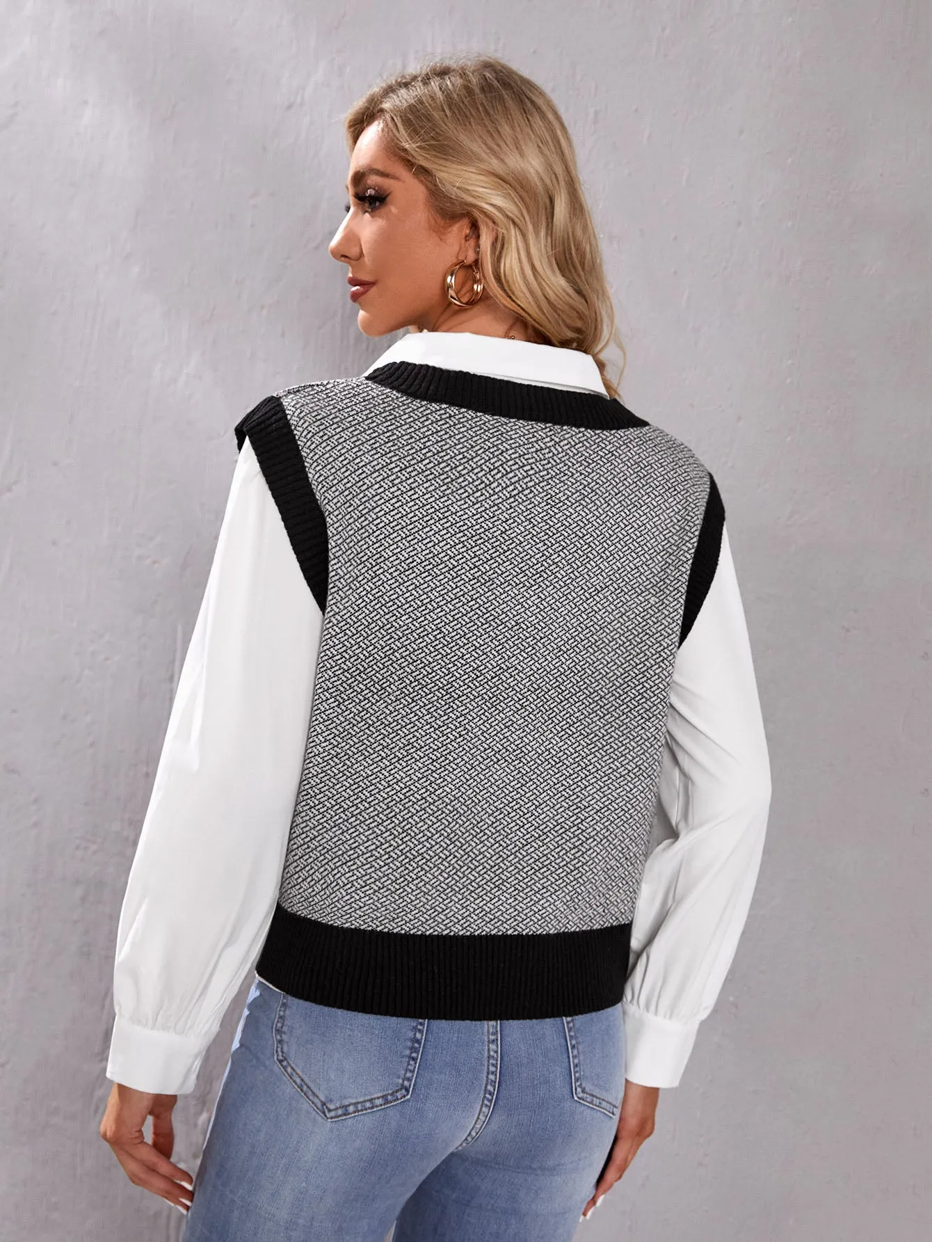 Casual Colorblock Sleeveless V Neck Regular Women Knit Top