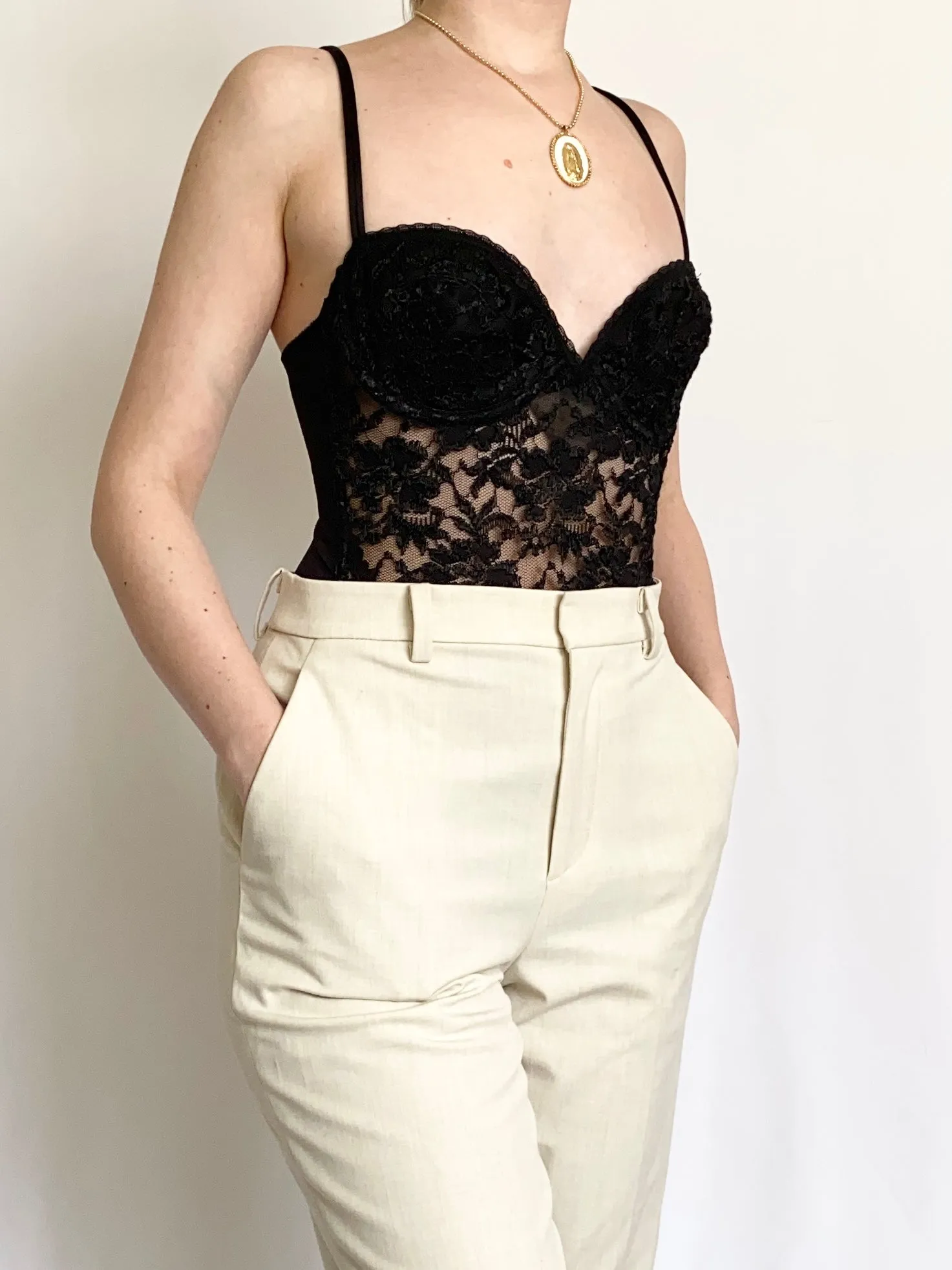 Classic Black Lace Victoria's Secret Gold Label Bustier Teddy (XS, 34B)