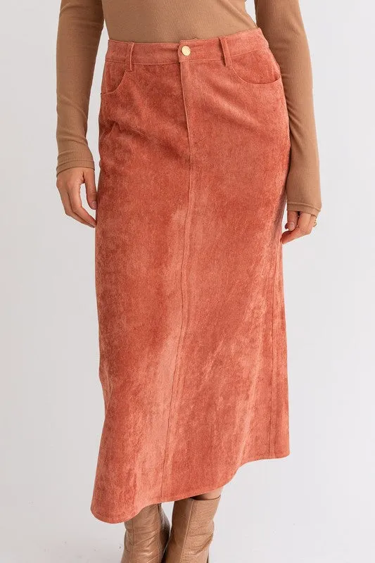 Corduroy Maxi Skirt in Rust