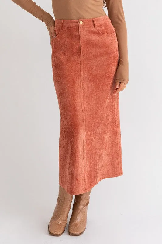 Corduroy Maxi Skirt in Rust