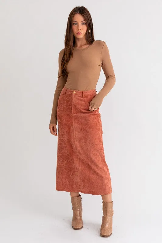 Corduroy Maxi Skirt in Rust