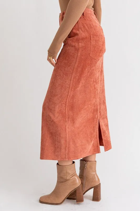 Corduroy Maxi Skirt in Rust