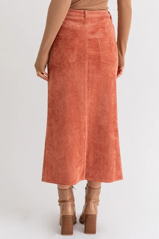 Corduroy Maxi Skirt in Rust
