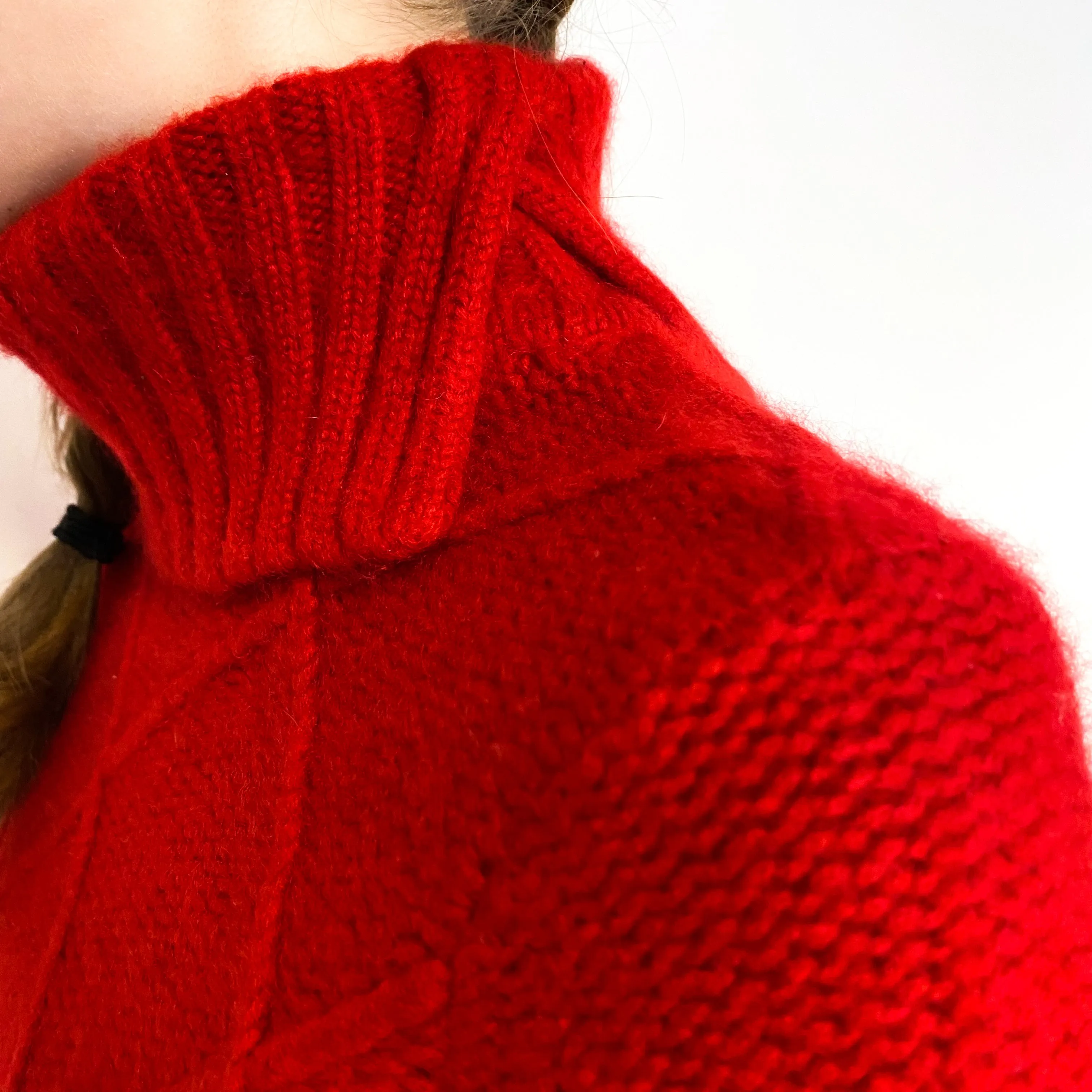 Crimson Red Chunky Cashmere Polo Neck Jumper Extra Small