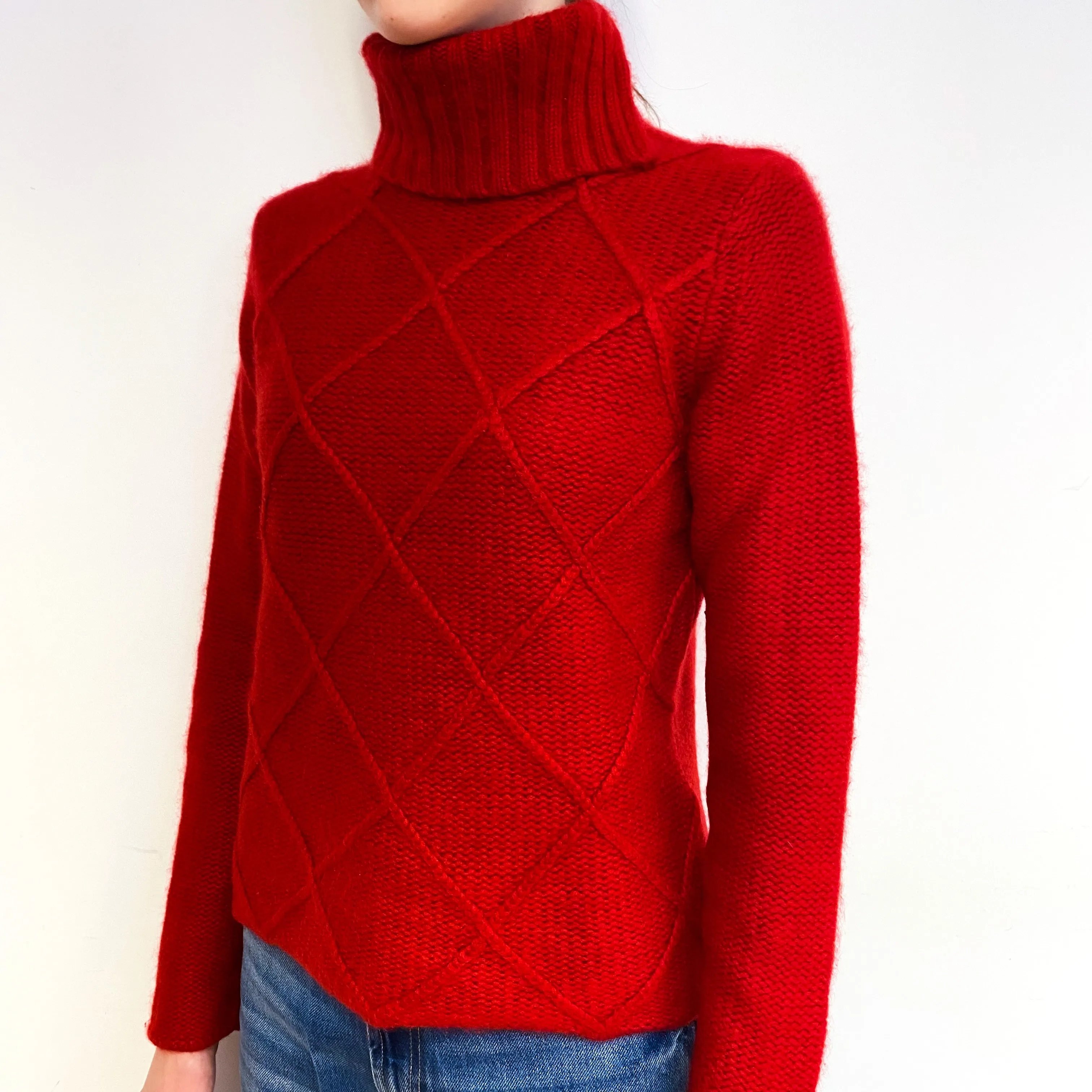 Crimson Red Chunky Cashmere Polo Neck Jumper Extra Small