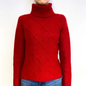Crimson Red Chunky Cashmere Polo Neck Jumper Extra Small